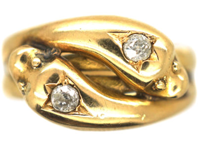 Victorian 18ct Gold Double Snake Ring set with Diamonds
