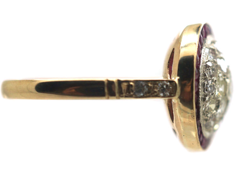 Art Deco 18ct Gold & Platinum, Ruby & Diamond Target Ring