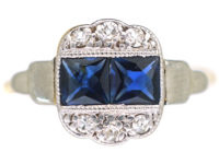 Art Deco 18ct Gold & Platinum, Sapphire & Diamond Ring