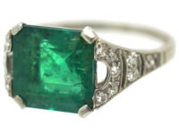 Art Deco Platinum, Emerald & Diamond Ring