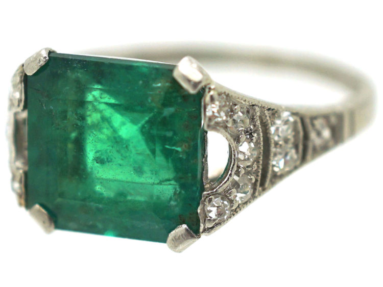 Art Deco Platinum, Emerald & Diamond Ring