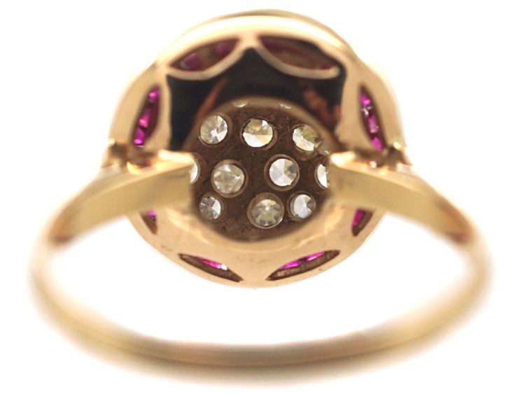 Art Deco 18ct Gold & Platinum, Ruby & Diamond Target Ring