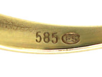 14ct Gold, Ruby & Diamond Three Stone Rub Over Set Ring