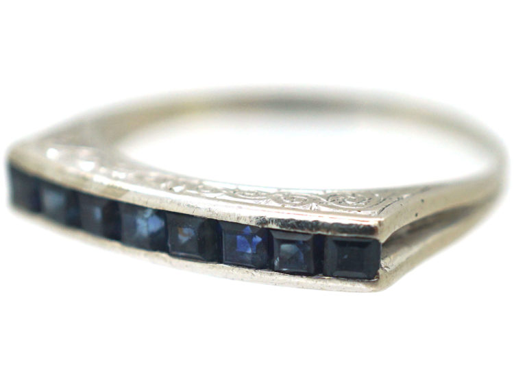 Art Deco 18ct White Gold & Sapphire Half Eternity Ring