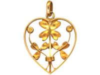 French Belle Epoque 18ct Gold Heart Pendant set with Natural Pearls