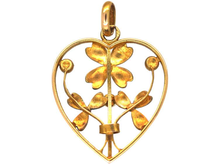 French Belle Epoque 18ct Gold Heart Pendant set with Natural Pearls