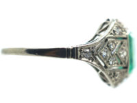 Art Deco Platinum Emerald & Diamond Ring