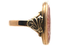 Georgian 9ct Gold & Carnelian Carved Intaglio Ring of a Coat of Arms