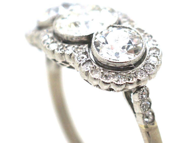 Edwardian Platinum & Diamond Triple Cluster Ring