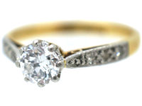 Art Deco 18ct Gold & Platinum, Diamond Solitaire Ring