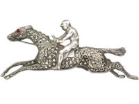 Silver & Marcasite Racehorse & Jockey Brooch