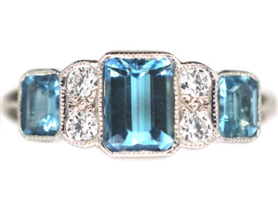 18ct White Gold, Aquamarine & Diamond Ring