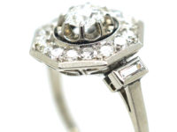French Art Deco Platinum Octagonal Shaped Diamond Ring