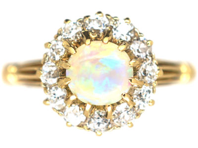 Edwardian 18ct Gold Opal & Diamond Cluster Ring