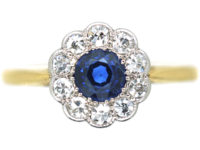 Edwardian 18ct Gold & Platinum, Sapphire & Diamond Cluster Ring