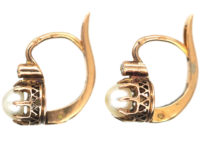 18ct Gold, Natural Pearl & Rose Diamond Earrings