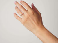 14ct Gold, Ruby & Diamond Three Stone Rub Over Set Ring