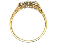 Edwardian 18ct Gold Three Stone Diamond Carved Half Hoop Ring