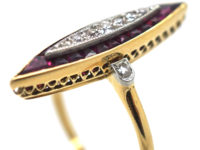 Art Deco 18ct Gold & Platinum Diamond & Ruby Marquise Ring