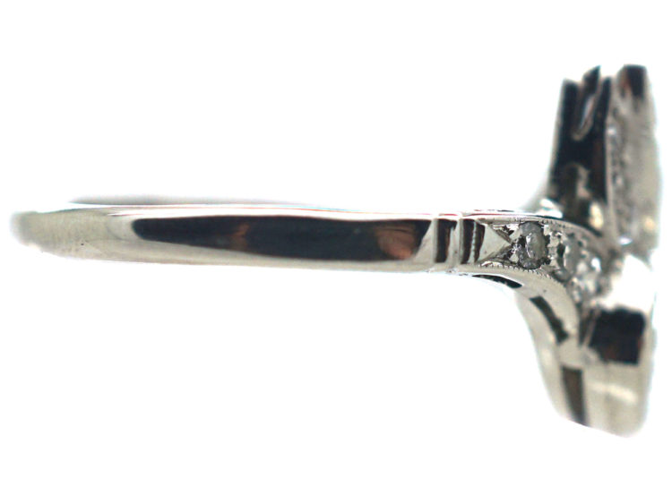 Art Deco Platinum & Iridium, Diamond Two Leaf Crossover Ring