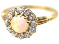 Edwardian 18ct Gold Opal & Diamond Cluster Ring