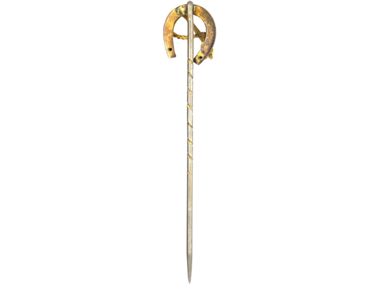Edwardian 9ct Gold Horseshoe & Whip Tie Pin