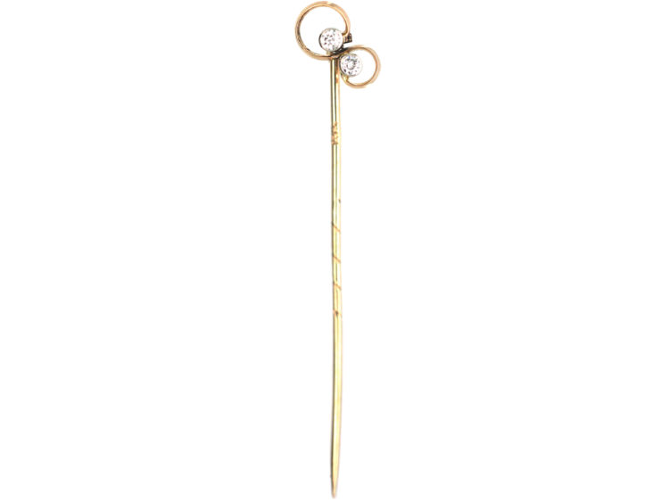 Edwardian 9ct Gold & Diamond Two Stone Twist Tie Pin