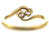 Edwardian 18ct Gold & Platinum Two Stone Diamond Crossover Ring