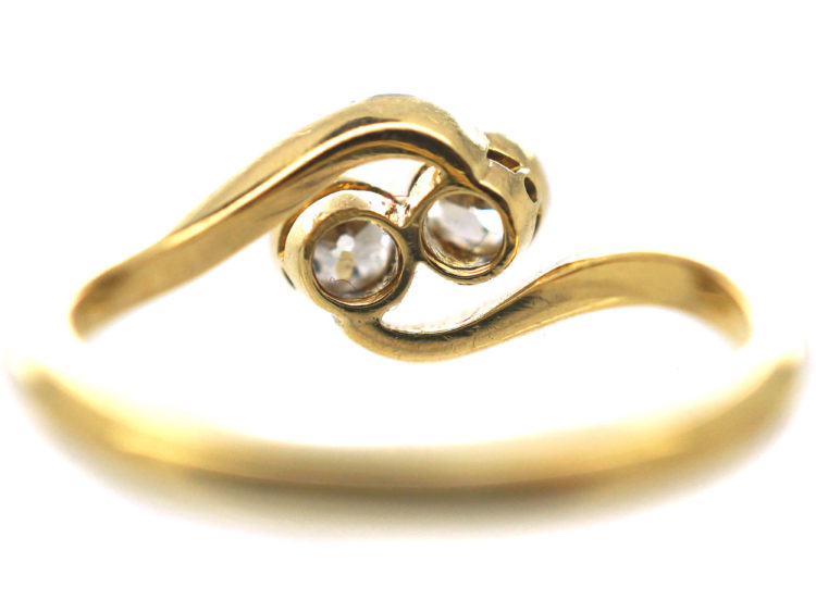 Edwardian 18ct Gold & Platinum Two Stone Diamond Crossover Ring