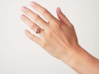 Art Nouveau 14ct Gold Pink Sapphire & Diamond Crossover Ring