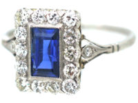 Art Deco Platinum Sapphire & Diamond Rectangular Shaped Ring