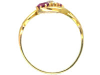 Art Nouveau 14ct Gold Pink Sapphire & Diamond Crossover Ring