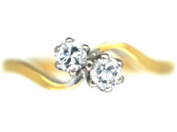 Edwardian 18ct Gold & Platinum, Two Stone Diamond Twist Ring