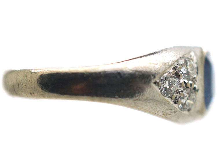 18ct White Gold, Sapphire & Diamond Boat Shaped Ring