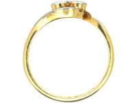 Edwardian 18ct Gold & Platinum Two Stone Diamond Crossover Ring