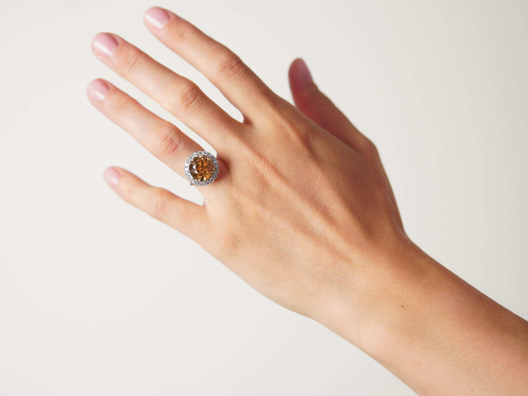 Art Deco Platinum, Zircon & Diamond Large Cluster Ring