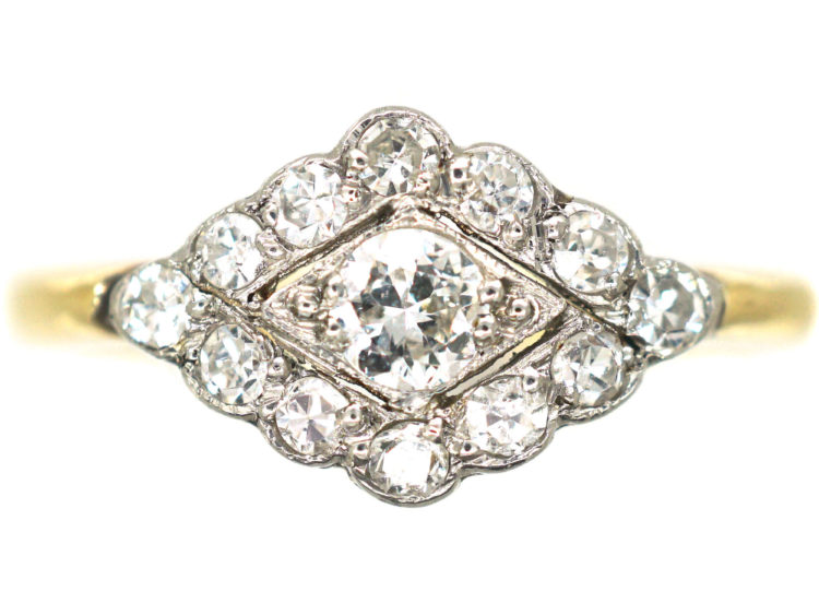 Edwardian 18ct Gold & Platinum, Diamond set Diamond Shaped Ring
