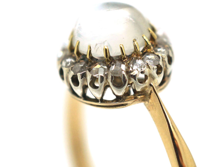 Edwardian 9ct Gold Moonstone & Rose Diamond Ring