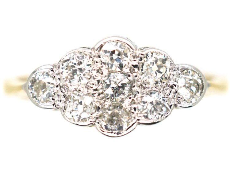 Edwardian 18ct Gold & Platinum Diamond Oval Cluster Ring