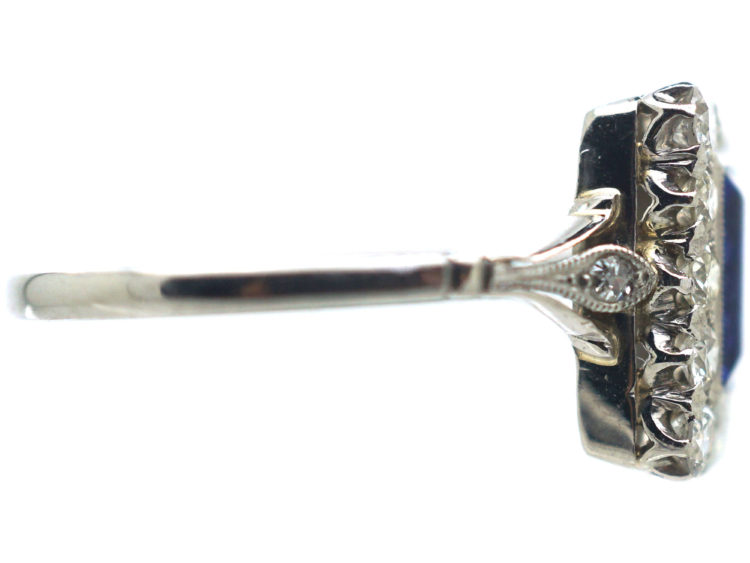 Art Deco Platinum Sapphire & Diamond Rectangular Shaped Ring