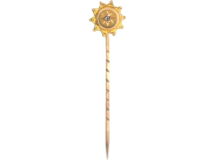 Edwardian 9ct Gold Tie Pin set with a Rose Diamond