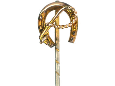 Edwardian 9ct Gold Horseshoe & Whip Tie Pin