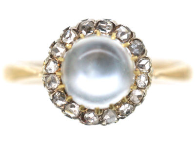 Edwardian 9ct Gold Moonstone & Rose Diamond Ring
