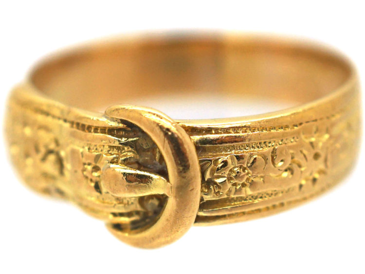 Victorian 18ct Gold & Engraved Flowers Buckle Ring