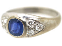 18ct White Gold, Sapphire & Diamond Boat Shaped Ring