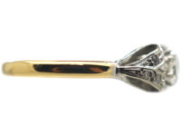 Art Deco 18ct Gold & Platinum, Diamond Solitaire Ring with Bow Shoulders
