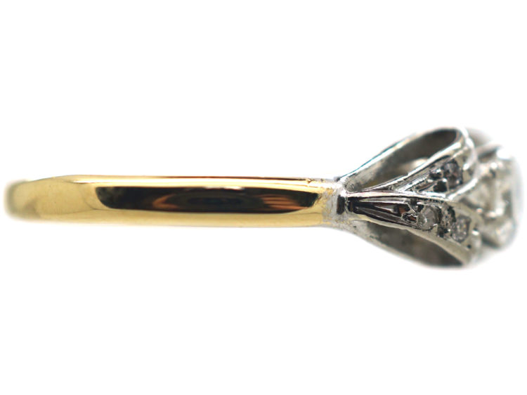 Art Deco 18ct Gold & Platinum, Diamond Solitaire Ring with Bow Shoulders