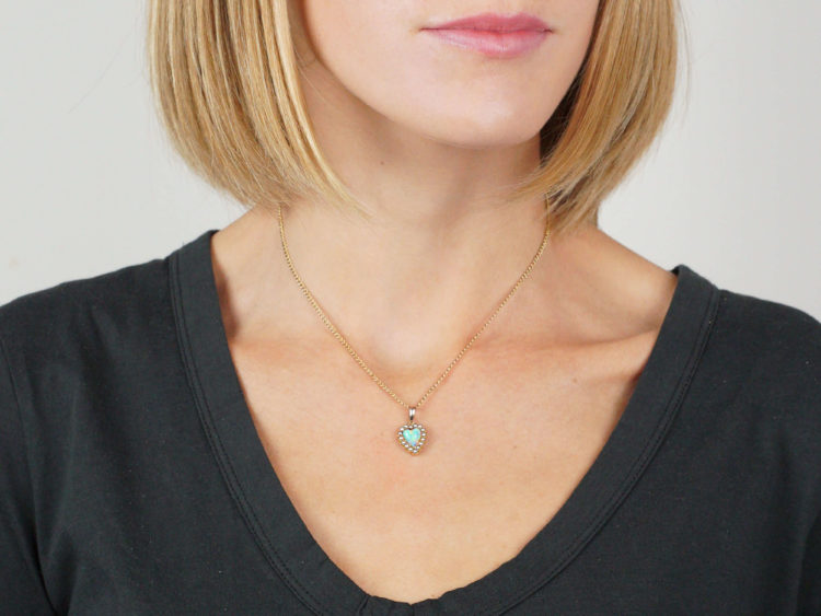 Edwardian 15ct Gold, Opal & Natural Split Pearl Heart Pendant