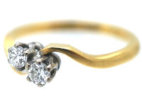 Edwardian 18ct Gold & Platinum, Two Stone Diamond Twist Ring