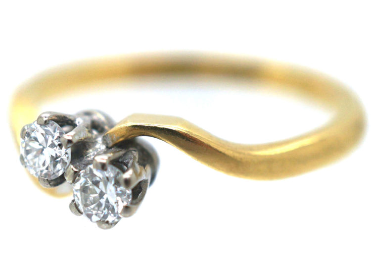 Edwardian 18ct Gold & Platinum, Two Stone Diamond Twist Ring